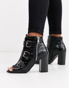 Черные ботинки на блочном каблуке с ремешками New Look-Черный