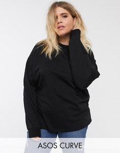 Черный лонгслив с высоким воротом и манжетами ASOS DESIGN Curve