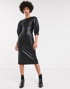 Черное платье миди из искусственной кожи Monki-Черный