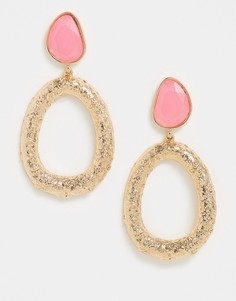 Золотистые серьги-подвески с розовыми камнями Pieces-Золотой