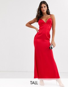 Красное атласное платье макси Missguided Tall-Красный