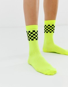 Носки до середины икры в клетку неоновой расцветки ASOS DESIGN-Желтый