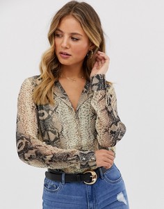 Рубашка со змеиным принтом Pieces-Серый