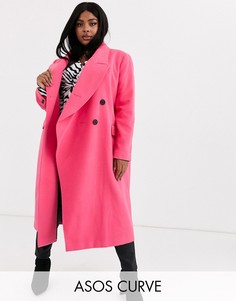 Розовое пальто асимметричного кроя спереди ASOS DESIGN Curve-Розовый