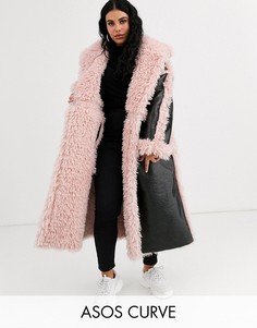 Черное/розовое виниловое пальто макси ASOS DESIGN Curve-Черный