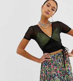 Сетчатый топ с узлом COLLUSION-Черный