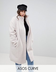 Оверсайз-пальто с высоким воротником ASOS CURVE-Кремовый