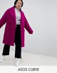 Фактурное двубортное пальто ASOS DESIGN Curve-Розовый