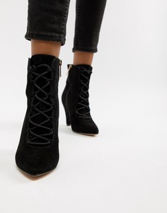 Черные замшевые ботильоны на каблуке и шнуровке Kurt Geiger Vivian-Черный