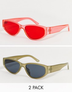 Набор из 2 овальных солнцезащитных очков со стеклами цвета хаки и красными стеклами ASOS DESIGN-Мульти