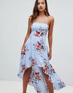 Платье с асимметричным краем и цветочным принтом Girl In Mind-Синий