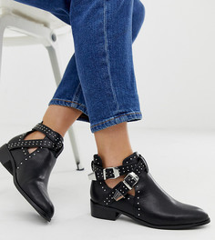 Черные ботинки на низком каблуке с заклепками и ремешками Pimkie-Черный