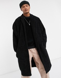 Свободный черный жакет из искусственного меха ASOS DESIGN