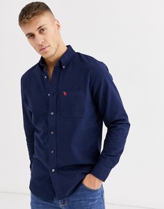 Темно-синяя приталенная оксфордская рубашка с логотипом Abercrombie & Fitch-Темно-синий