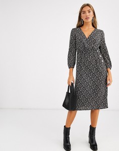 Платье миди с цветочным принтом и пуговицами Vila-Многоцветный