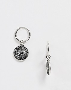Серебристые серьги-кольца с подвеской-монетой ASOS DESIGN-Серебряный