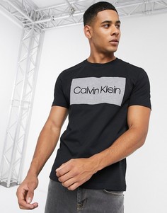 Футболка с логотипом и набивкой флок Calvin Klein-Черный
