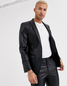 Черный пиджак из искусственной кожи River Island