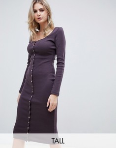 Платье миди темно-лилового цвета в рубчик и на кнопках Missguided Tall-Коричневый