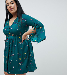 Платье с разрезами на рукавах и цветочным узором Missguided Plus-Зеленый