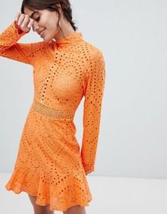 Кружевное приталенное платье мини Lioness-Оранжевый
