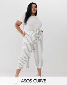 Полосатые кюлоты с поясом из ткани с добавлением льна ASOS DESIGN Curve-Мульти