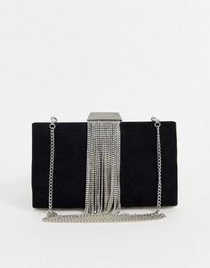 Черный бархатный клатч с бахромой из страз Forever New