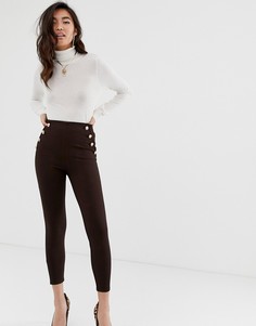 Коричневые леггинсы с пуговицами River Island-Коричневый