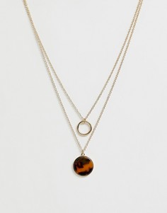 Двухъярусное золотистое ожерелье с подвеской-кольцом и подвеской с черепаховым узором Miss Selfridge-Золотой