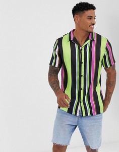 Рубашка в неоновую полоску с отложным воротником River Island-Черный