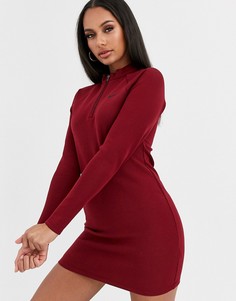 Бордовое платье мини с длинными рукавами Nike-Красный