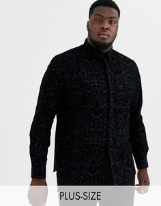 Черная рубашка с флоковым змеиным узором Twisted Tailor Plus-Черный