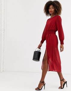 Платье миди из шифона с длинными рукавами и разрезом сбоку Zibi London-Красный