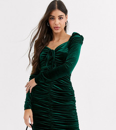 Бархатное облегающее платье мини со сборками Glamorous Tall-Зеленый