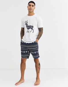 Пижамные шорты и футболка с принтом фэр-айл ASOS DESIGN-Темно-синий