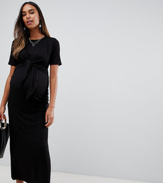 Платье макси для кормления с двухслойной перекрученной отделкой ASOS DESIGN Maternity-Черный