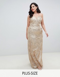 Золотистое платье-бандо макси с пайетками TFNC Plus-Золотой