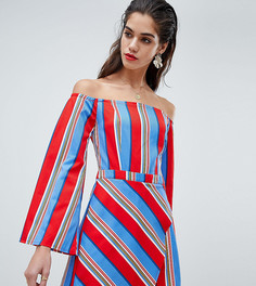 Ромпер в полоску с юбкой-шортами и широким вырезом Missguided-Белый