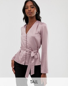 Атласная блузка на пуговицах Fashion Union Tall-Фиолетовый