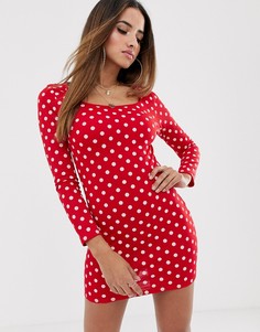 Платье в горошек с овальным вырезом и длинными рукавами In The Style-Мульти