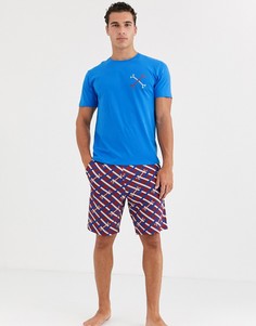 Пижамный комплект из шорт и футболки для дома с принтом ASOS DESIGN-Темно-синий