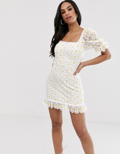 Платье мини For Love & Lemons Brulee Daisy-Белый