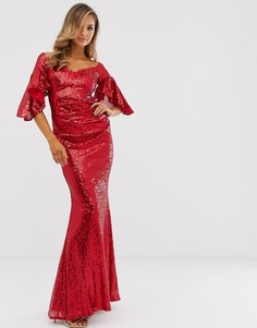 Платье макси с оборками и пайетками City Goddess-Красный