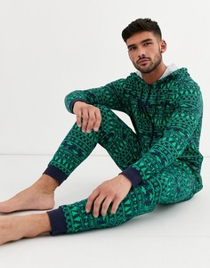 Новогодний комбинезон для дома с капюшоном и принтом Фэйр-Айл ASOS DESIGN-Темно-синий