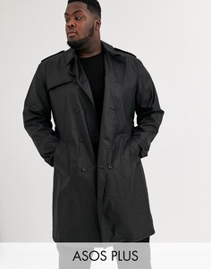 Двубортный черный тренч ASOS DESIGN Plus
