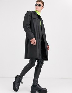 Двубортный черный тренч ASOS DESIGN