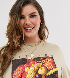 Свободная футболка с винтажным фруктовым принтом Daisy Street Plus-Бежевый