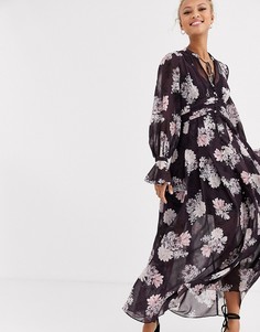 Фиолетовое платье макси с цветочным принтом Forever New-Мульти