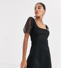 Платье мини с квадратным вырезом и пышными рукавами из органзы Another Reason-Черный цвет
