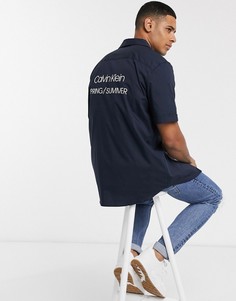 Рубашка с короткими рукавами и принтом логотипа Calvin Klein-Темно-синий